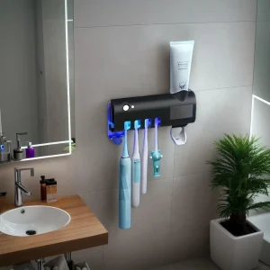 Wall mounted toothpaste dispenser with 4 toothbrush slots